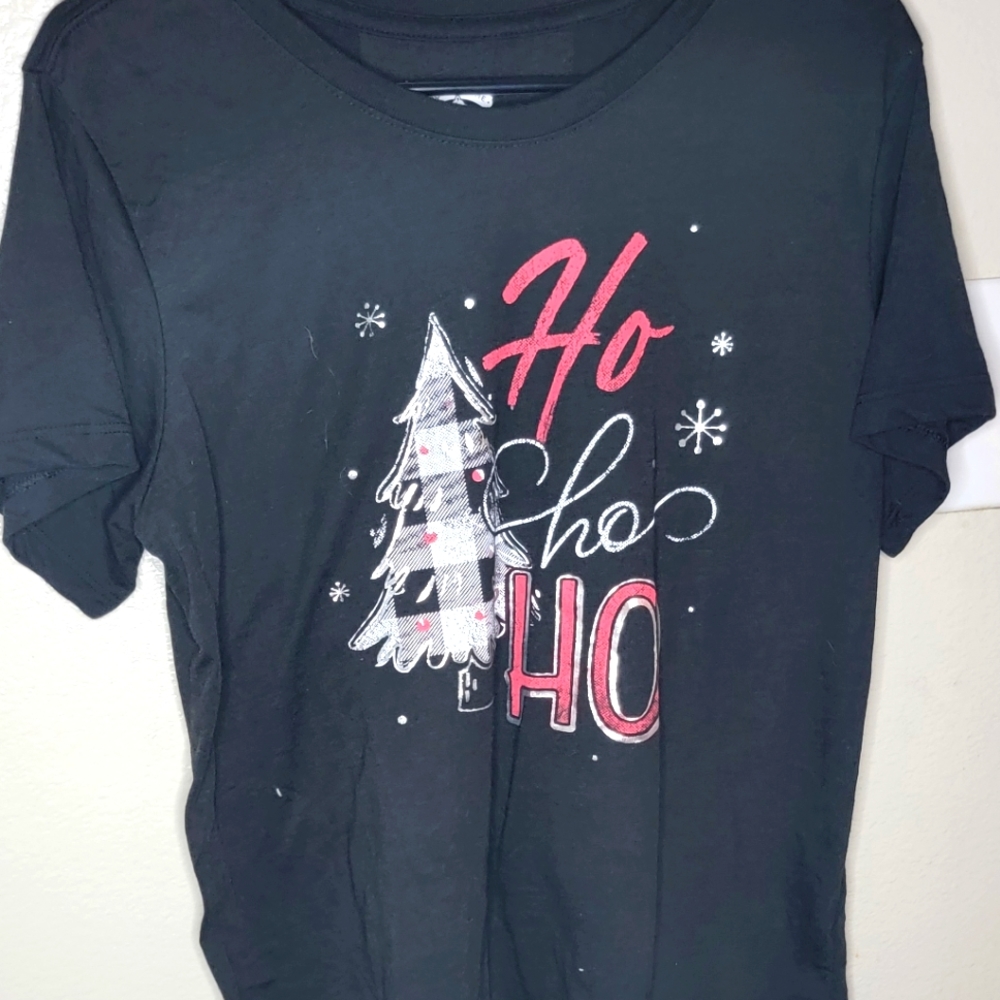 Holiday Time Christmas Black Graphic Tee Large (12-14)